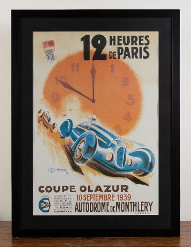 75 · 12 Heures de Paris: A reproduced advertising print of c1939 '12 Heures De Paris - Coupe Olazur - 10 Septembre 1939 - Autodrome De Monthlery' by artist Georges Hamel