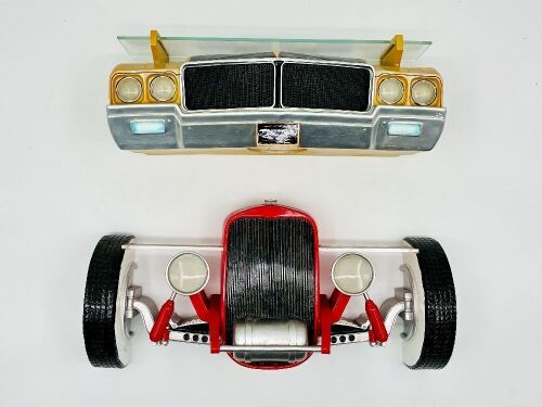 WALL SHELF: Two wall shelves, a Repco Hot Rod and a Buick Skylark GSX [Location:Sydney]
