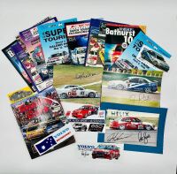 SUPER TOURING: A hardcover book, 'Touring Cars' by John Tipler together with a 3 signed photos by Peter Brock, Geoff Brabham and Jim Richards and a group of race programmes, stickers and posters [Location: Sydney].