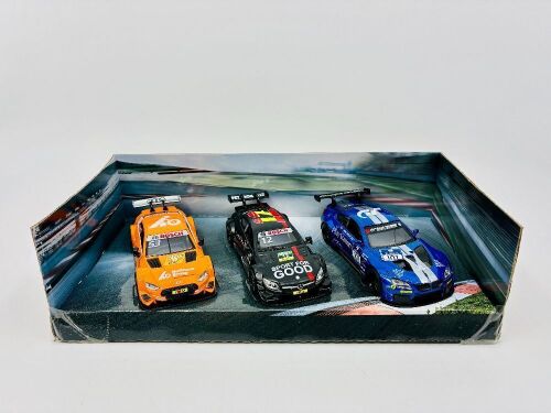 DTM: A 3 vehicle 1:43 scale model set by MSZ featuring the Audi RS5 DTM, Mercedes-AMG C63 DTM and a BMW M6 GT3, complete with original packaging [Location: Sydney]