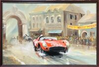 DION PEARS: An original oil on canvas painting depicting the Ferrari 315 Sport '0684' winning the 1957 Mille Miglia, signed by the artist, 60cm x 91cm