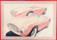 FERRARI: A framed print of the 225 Sport Vignale Spider by Roy E. Dryer III, signed by the artist and dated 1984, 86cm x 60cm