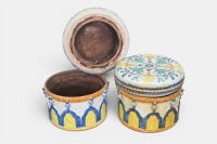 GARDEN SEATS: Two circa 1950s Italian glazed terracotta garden seats with Moorish influence, 35cm high, 42cm diameter - 2