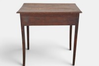 SIDE TABLE: An antique farmhouse style timber single drawer side table with brass fittings, 70cm high, 71cm wide, 48cm deep - 2