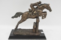 SCULPTURE: A bronze style composite sculpture of jumps jockey, on base, 23cm high - 4