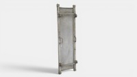 STRETCHER: A vintage military timber and canvas stretcher on wheels with pull out timber handles - 2
