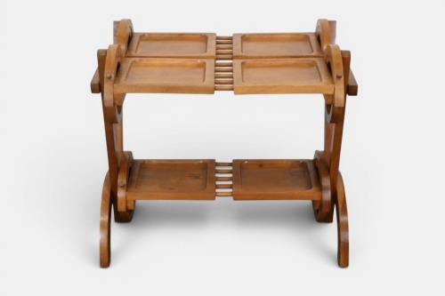 TABLE: A c1970s blonde wood two tier occasional table in Scandinavian style construction, 58cm high, 63.5cm long, 45cm deep