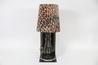 FUNKY SEWING MACHINE LAMP: A c1920s Frister & Rossman sewing machine repurposed as a funky table lamp, with trending leopard print shade, 56cm high - 2