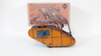 DOUGHBOY TANK: A circa 1930s original Louis Marx & Co. (USA) clockwork, tin toy 'Doughboy Tank', with reproduction box 23cm long - 2