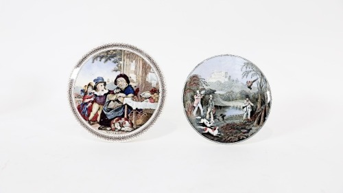 POT LIDS: Two ceramic pot lids reproduced by Kirkhams Ltd (England)