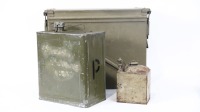 MILITARY CONTAINERS: Three military containers/tins, including rare WW2 period Vickers machine gun oil tin