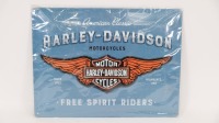 HARLEY-DAVIDSON: A group of five Harley-Davidson modern metal tins, containers and one sign together with one Route 66 Motor Oil tin - 7