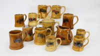 WADE MUGS: A group of 13 Wade (England) ceramic mugs & jars featuring illustrations of vintage & veteran automobiles on each