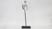 "SHUSH": A 4mm steel rod, hand cut, bent and welded sculpture titled "Shush." by renowed Australian Artist Terry Lawrie, mounted to timber base 56cm high - 2