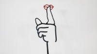 "SHUSH": A 4mm steel rod, hand cut, bent and welded sculpture titled "Shush." by renowed Australian Artist Terry Lawrie, mounted to timber base 56cm high - 3