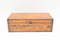 BOXES: Two antique timber boxes with dovetail joints, each with brass mountings, largest 40.5cm wide - 2