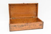 BOXES: Two antique timber boxes with dovetail joints, each with brass mountings, largest 40.5cm wide - 3