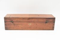BOXES: Two antique timber boxes with dovetail joints, each with brass mountings, largest 40.5cm wide - 4
