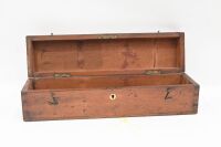 BOXES: Two antique timber boxes with dovetail joints, each with brass mountings, largest 40.5cm wide - 5