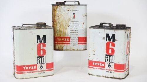 OIL TINS: Three Trysk (Czech) three litre oil tins