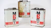 OIL TINS: Three Trysk (Czech) three litre oil tins