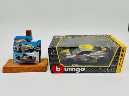 CORVETTE: A 1:24 scale Bburago model of the Corvette C8.R together with a 1:64 scale Hot Wheels model [Location: Sydney]