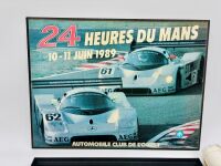 MOTORSPORT: A group of items featuring various forms of automobile racing including a Sauber Mercedes Le Mans print on board together with two framed Aston Martin and Ferrari pictures, a Panoz poster and a Porsche photo [Location: Sydney] - 2
