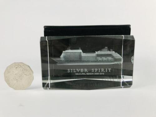 SILVER SEA: (10cm) Souvenir 'Silver Spirit' Innaugural Season 2009-2010, 3D internally engraved crystal.