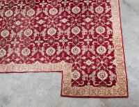 RUG: A large Persian-style rug with a cutout for a fireplace or furniture measures approx 416cm by 362cm overall - 3
