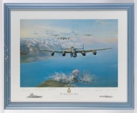 TIRPITZ: A large limited edition print (406/850) 'The Sinking of the Tirpitz' by Frank Wooten, signed by artist and numerous RAF pilots with COA