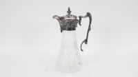 EWER: A late Victorian cut crystal, silver plated ewer jug, 29cm high