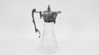 EWER: A late Victorian cut crystal, silver plated ewer jug, 29cm high - 2