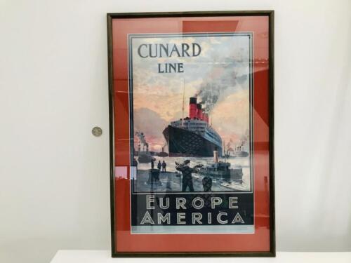 CUNNARD LINE ORIGINAL AD: Odin Rosenvinge Cunard Line Europe-America framed original poster (73cm x 49cm frame).