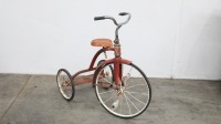 TRIKE: A 1970s children's trike in red and white, measures approximately 89cm high, 100cm long