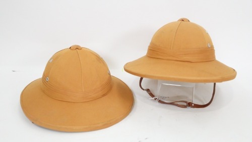 BRITISH SAFARI: Two Safari Pith style hats with chin straps