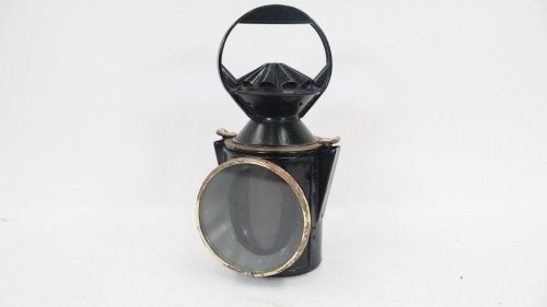 LANTERN: A lantern, thought to be a railway lantern, possibly refurbished, 31cm high, lens diameter 12.5cm