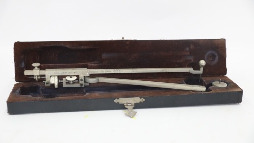 DESIGN TOOL: An early mechanical design machinists tool, only marking 'Melb.Univ. Botany', 25cm long, in fitted box