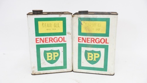 ENERGOL / BP: Two Energol / BP one gallon oil tins, both 24cm high