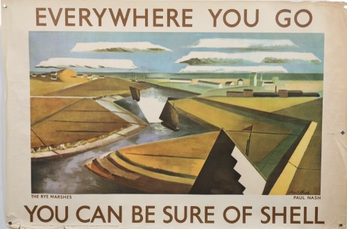 SHELL: A 1969 printed poster of a c1932 Shell 'Everywhere You Go - You Can Be Sure of Shell' (No.361) promotional poster, 51cm high, 76cm wide overall