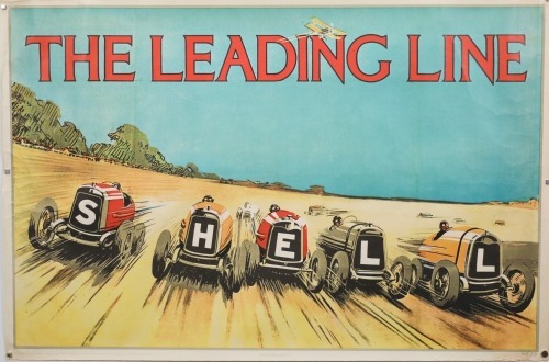 SHELL: A 1969 printed poster of a c1923 Shell 'The Leading Line' (No.39) promotional poster, 51cm high, 76cm wide overall