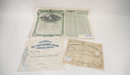 MINING SHARES CERTIFICATES: Three late 19th Century / early 20th Century mining shares certificates
