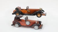 CAR MODELS: Two wooden veteran car style models, largest 37cm long - 2