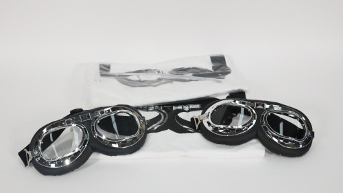 AVIATION: Four new aviation items, includes two pairs of aviation goggles and two white t-shirts (size XL) with aviation goggle detail to front