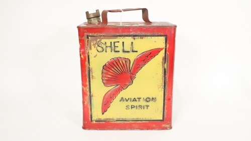 SHELL: A rare c1930s Shell Aviation Spirit two-gallon embossed fuel tin, British