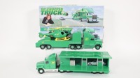 BP: Two c1998 official BP product 1:36 scale battery operated models in original boxes, includes a Transforming Truck and a BP Chopper Truck