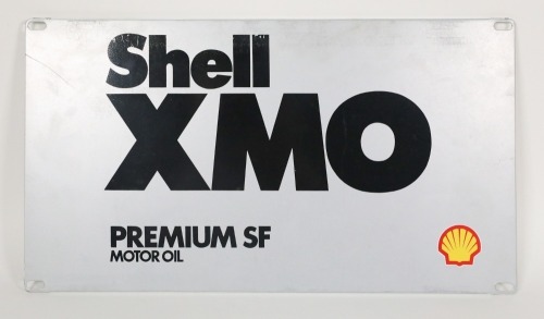 SHELL: A c1980s Shell XMO metal oil bottle rack sign, 27cm high, 48cm wide