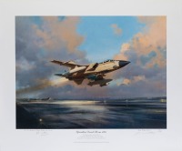 DESERT STORM: A large limited edition print (342/850), 'Operation Desert Storm 1991' by Frank Wooten, signed by RAF Air Vice-Marshal William Wratten and the artist, 60cm high, 73cm wide