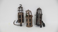 INSPECTION LIGHTS: Three c1950s small 'birdcage' inspection lamps, all 20cm long