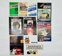 AUSTRALIAN GRAND PRIX: Seven Aus GP programmes from the 1980s together with a 2013 review of the 1955 race and four stickers [Location: Sydney]