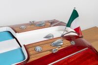 SPEEDBOAT: A scale model of the iconic Riva Aquarama speedboat, on timber base, 160cm long overall [UPDATED DESCRIPTION] - 4